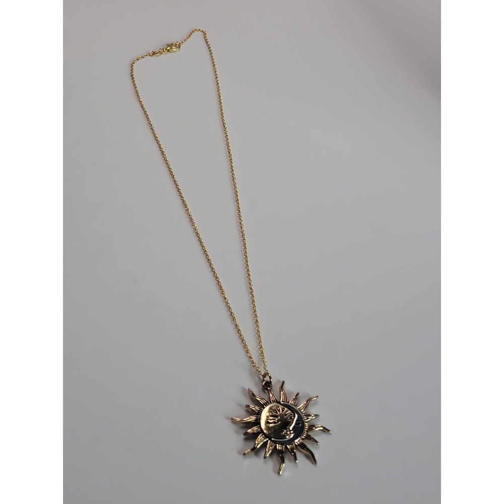 Gold Silver Tone Sun Moon Pendant Necklace Celestial Two Tone Boho Jewelry - Picture 7 of 10